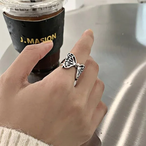 Minimalist 925 Sterling Silver Butterfly Wings Ring Unique Bold Statement Ring - Picture 6 of 6